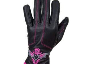 Leather Riding Gloves - Women's - Pink Embroidery - Full Finger - Motorcycle - GLZ106-EBL1-PINK-DL