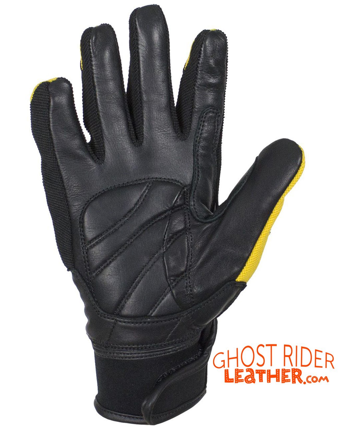 Leather Gloves - Men's - Full Finger - Knuckle Protector - Yellow - GLZ108-YELLOW-DL - Image 4