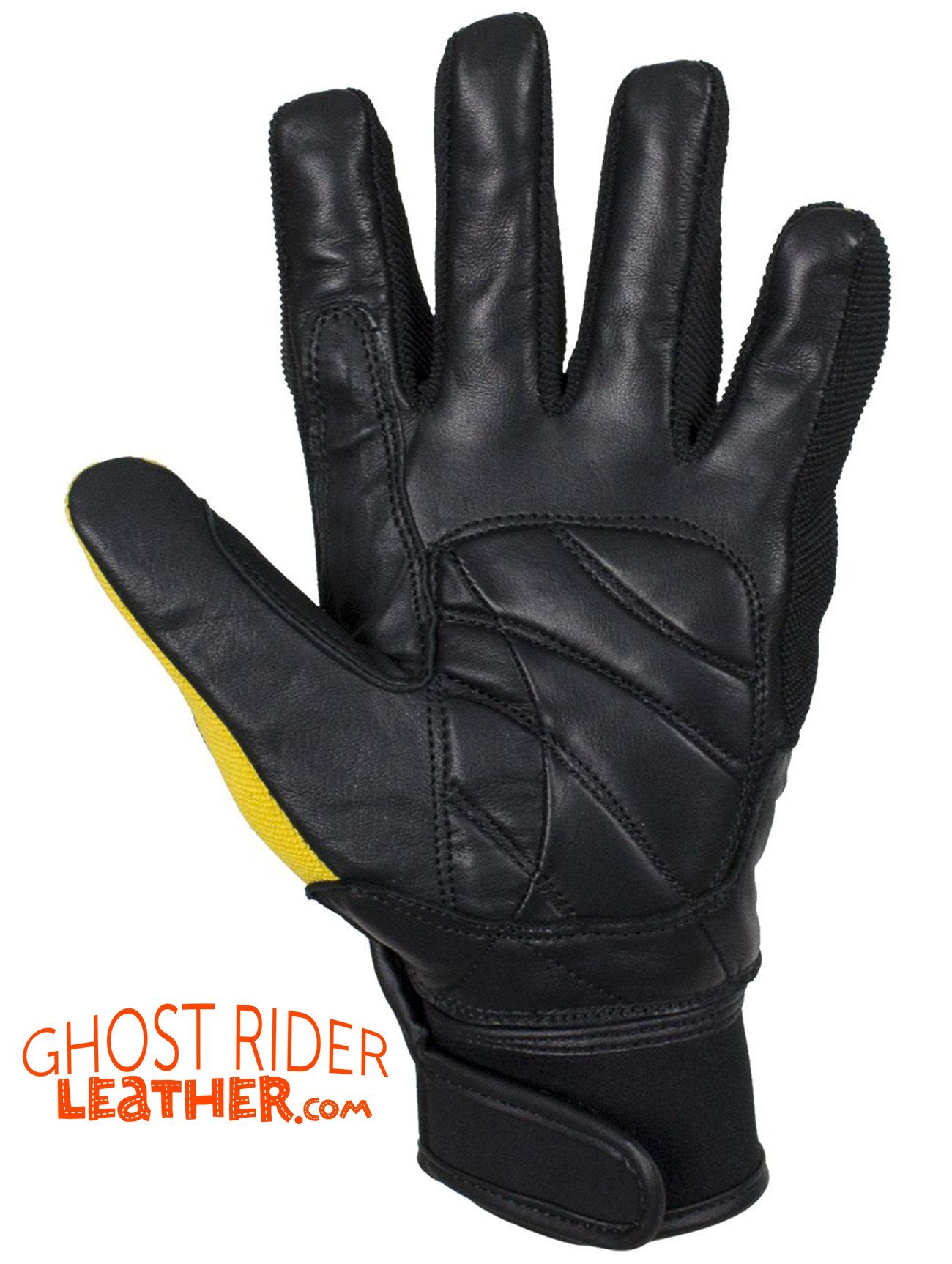 Leather Gloves - Men's - Full Finger - Knuckle Protector - Yellow - GLZ108-YELLOW-DL - Image 2