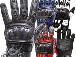 Leather Gloves - Men's - Red - White - Blue - Black - Knuckle Protector -GLZ36-DL