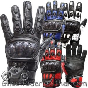 Leather Gloves - Men's - Red - White - Blue - Black - Knuckle Protector -GLZ36-DL