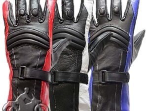 Ladies Leather Gauntlet Gloves in Red White or Blue - SKU GLZ60-DL