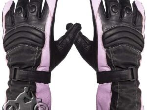 Ladies Leather Gauntlet Gloves in Pink and Black With Padded Knuckles - SKU GLZ60-PINK-DL