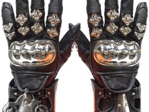 Leather Gloves - Men's - Racing Gauntlets - Metal Knuckle Protectors - GLZ8-DL