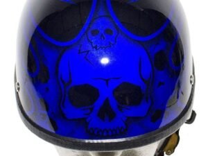 Novelty Motorcycle Helmet - Gloss Blue - Burning Skull - Shorty - H401-D4-BLUE-DL