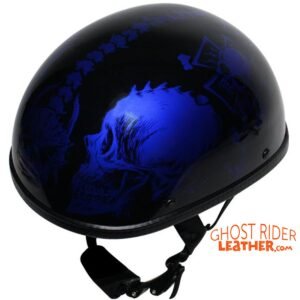 Novelty Motorcycle Helmet - Gloss Blue Horned Skeletons - H401-D5-BLUE-DL