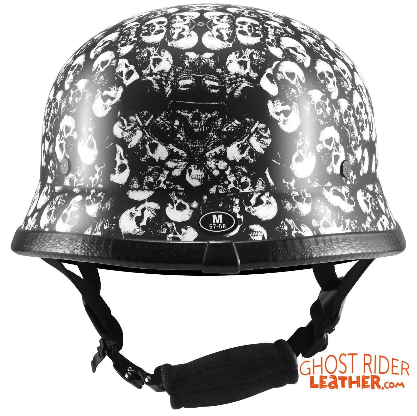 Novelty Motorcycle Helmet - White Skull Boneyard - German - H402-D3-WHITE-DL - Image 3