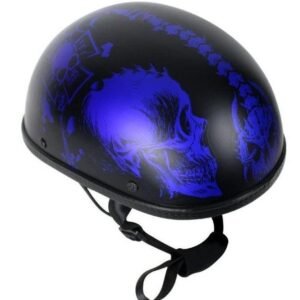 Novelty Motorcycle Helmet - Matte Blue Horned Skeletons - H501-D5-BLUE-DL