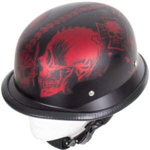 Novelty Motorcycle Helmet - Matte Burgundy Horned Skeletons - H502-D5-BURG-DL