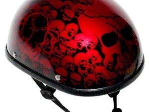 Novelty Motorcycle Helmet - Burgundy Red Skull Boneyard - Shorty - H6401-BURG-DL