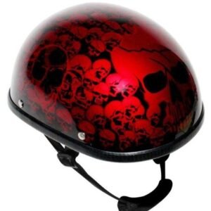 Novelty Motorcycle Helmet - Burgundy Red Skull Boneyard - Shorty - H6401-BURG-DL