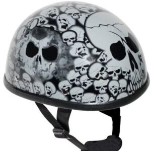 Novelty Motorcycle Helmet - Gray Skull Boneyard - Shorty - H6401-GREY-DL