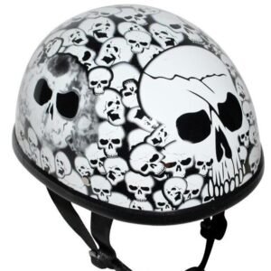 Novelty Motorcycle Helmet - White Skull Boneyard - Shorty - H6401-WHITE-DL