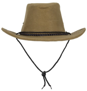 Brown cowboy hat.