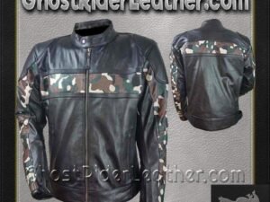 Mens Scooter Leather Jacket with Camouflage - SKU HMM540-VL