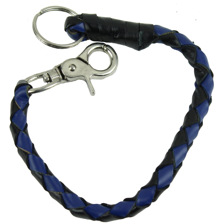 Key Chain - Get Back Whip Style in Black and Blue Leather - 14 Inches Long - KC-GBW2-DL