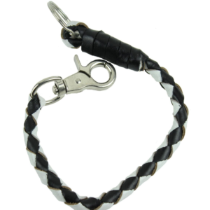 Key Chain - Get Back Whip Style in Black and White Leather - 14 Inches Long - SKU KC-GBW7-DL