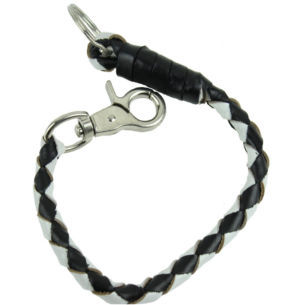 Key Chain - Get Back Whip Style in Black and White Leather - 14 Inches Long - KC-GBW7-DL