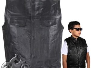 Leather Motorcycle Vest - Kid's - Black Leather - KD320-DL