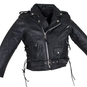 Leather Motorcycle Jacket - Kid's - Teen's - Side Laces - KD344-TEEN-DL