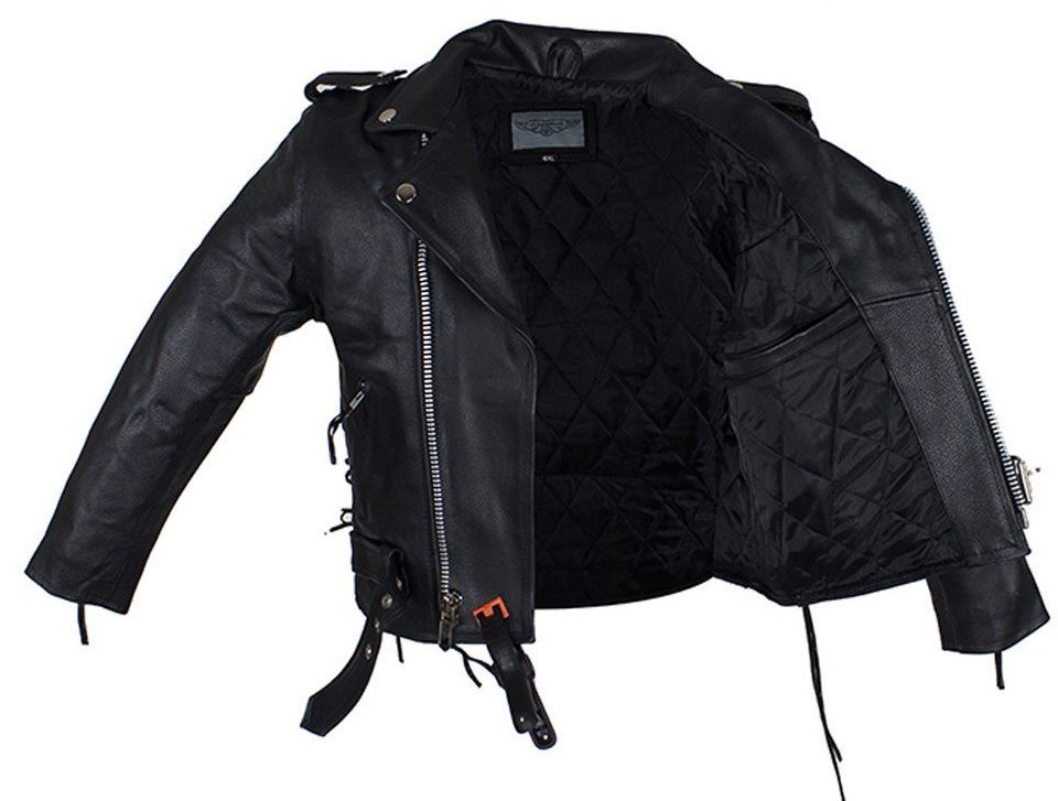 Leather Motorcycle Jacket - Kid's - Teen's - Side Laces - KD344-TEEN-DL - Image 4