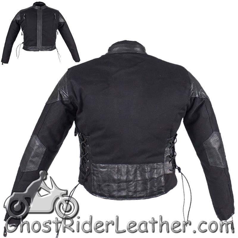 Kids Black Denim and Leather Motorcycle Jacket with Side Laces - SKU GRL-KD345-DL - Image 2