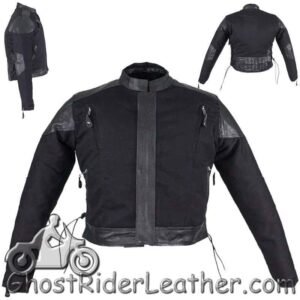 Kids Black Denim and Leather Motorcycle Jacket with Side Laces - SKU GRL-KD345-DL