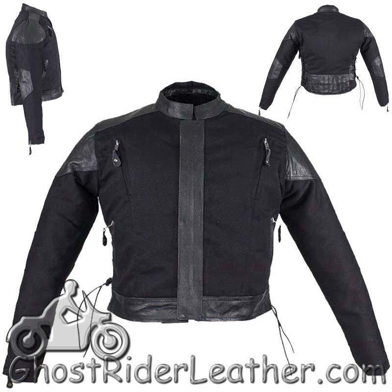 Kids Black Denim and Leather Motorcycle Jacket with Side Laces - SKU GRL-KD345-DL