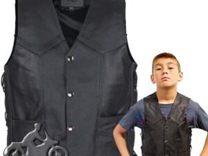 Leather Motorcycle Vest - Kid's - Children's - Side Laces - KD392-DL