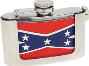 Be A Rebel 3oz Stainless Steel Belt Buckle Flask with Rebel Flag - KTFLASKBKRBL-BN
