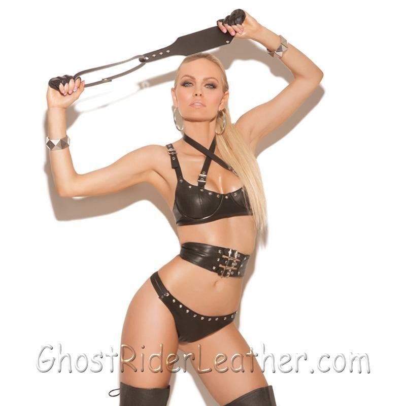 Leather Bra - Waist Cincher - Matching G-String - 3 Piece Set - L1940-EML