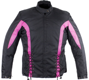 Ladies Textile Racing Jacket In Black and Pink - SKU LJ266-CCN-PINK-DL