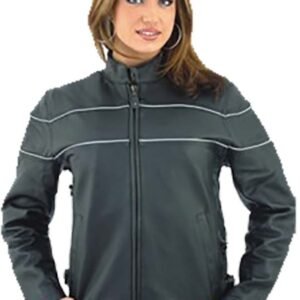 Women's Reflective Piping Naked Leather Racer Jacket with Air Vents - SKU LJ7900-11-DL