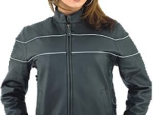 Women's Reflective Piping Leather Racer Jacket with Air Vents - SKU LJ7900-09-DL