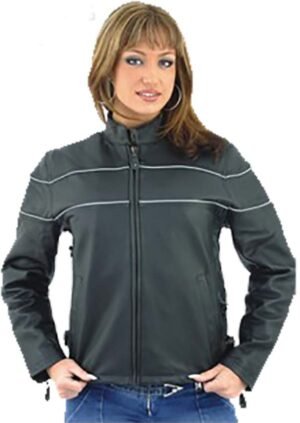 Women's Reflective Piping Leather Racer Jacket with Air Vents - SKU LJ7900-09-DL