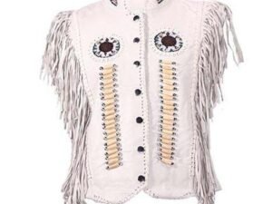 Leather Vest - Women's - White Wedding Style - Beaded - Boned - LV426-DL