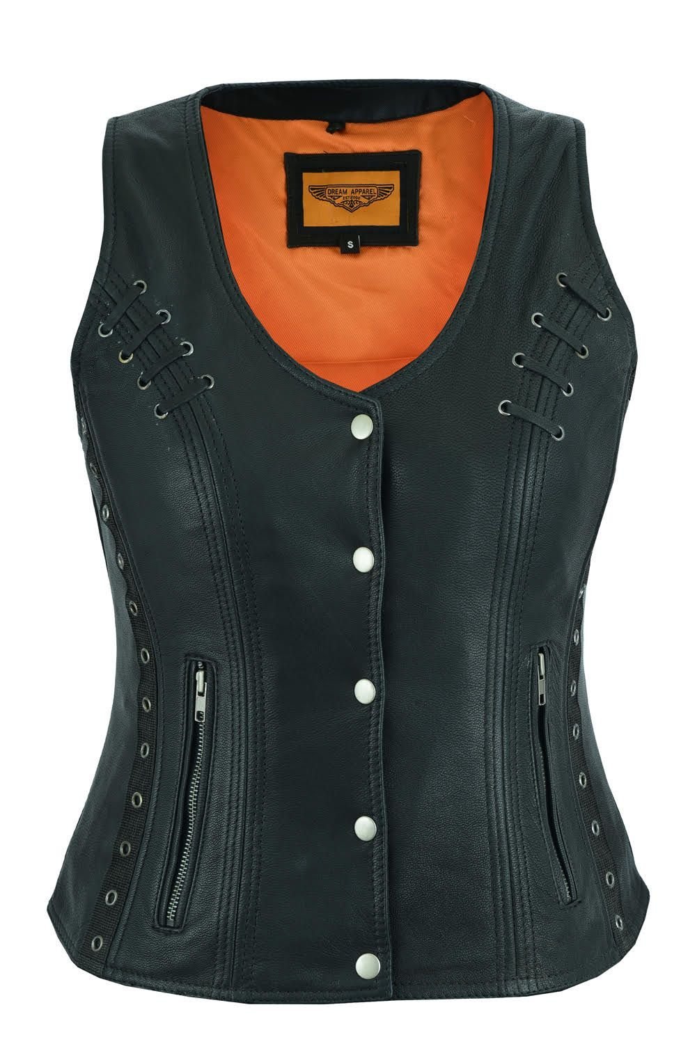 Leather Vest - Women's - Concealed Gun Pockets - Grommets - LV8500-07-DL - Image 2