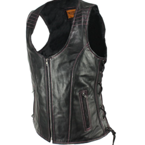 Leather Vest - Women's - Concealed Gun Pockets - Pink Stitching - LV8526-11-PINK-DL