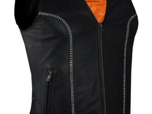 Leather Vest - Women's - Concealed Gun Pockets - Bling - LV8540-11-DL