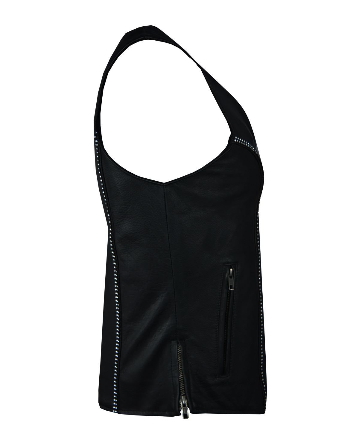 Leather Vest - Women's - Concealed Gun Pockets - Bling - LV8540-11-DL - Image 6