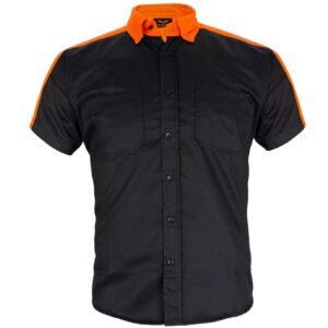 Motorcycle Mechanic Shirt - Men's - Black and Orange - Up To Size 4XL - MECS-BLK-ORANGE-DL