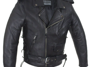 Leather Motorcycle Police Style Jacket with Side Laces and Vents - Up To Size 72 - SKU MJ201-SS-DL