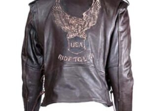 Embossed Eagle Retro Brown Motorcycle Jacket with Side Laces and Live To Ride - MJ703-09-DL
