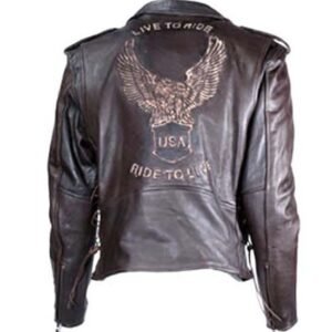 Embossed Eagle Retro Brown Motorcycle Jacket with Side Laces and Live To Ride - MJ703-09-DL