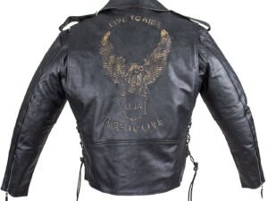 Embossed Eagle Motorcycle Jacket with Side Laces and Live To Ride - SKU MJ703-SS-DL