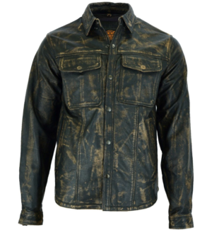 Leather Shirt - Men's - Distressed Brown - Up To 3XL - Concealed Carry Pockets - MJ777-12L-NEW-DL