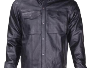 Leather Shirt - Men's - Snap Closure - Black - MJ777-SS-DL