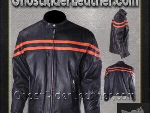 Mens Motorcycle Racer Jacket with Orange Stripe / SKU GRL-MJ779-ORG-DL