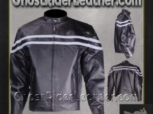 Mens Motorcycle Racer Jacket with Silver Stripe / SKU GRL-MJ779-SIL-DL