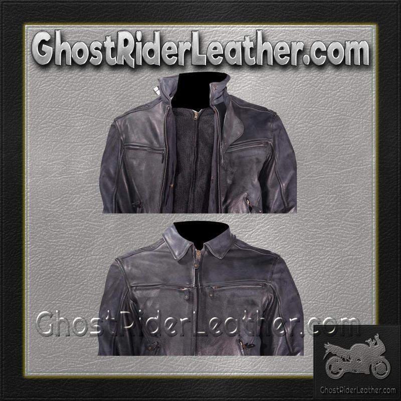 Vented Racer Leather Jacket with Convertible Collar - MJ786-DL - Image 2